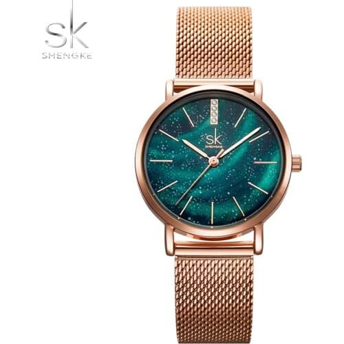 Shengke New Romantic Women Watches Starry Green Dial Fashion Style Japanese Quartz Movement Mesh Strap Montre Femme Reloj Mujer