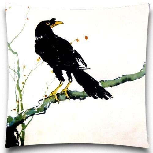Black crow on a branch 2D print creative Pillow case Square cotton polyester cushion cover 5 size 9 style