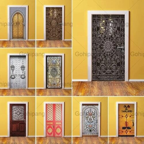 Home Decor Diy Door Pvc Waterproof 3D Print Environmental Classical Pattern Protection Sticker Self Adhesive Art Paper Bedroom