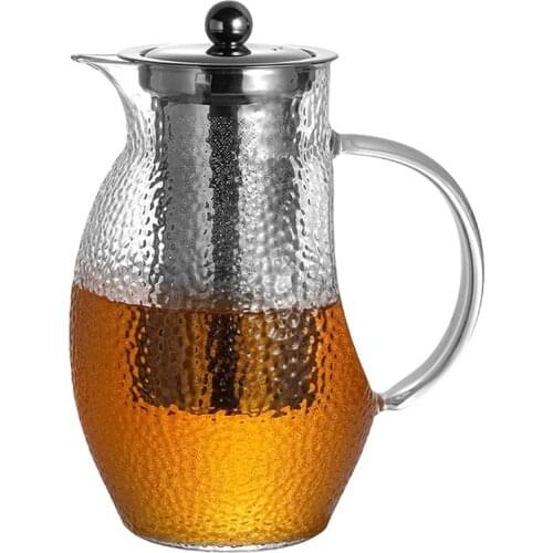 1300ml Elegant Japanese Textured Glass Teapot Microwave Stovetop Safe Kettle With Stainless Steel Tea Strainer Infuser Penguin