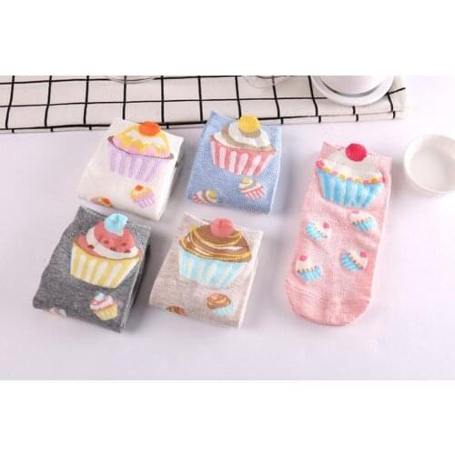 500 pairs/lot summer women 3D cupcake cotton sock/cake print sock 5 color for choose