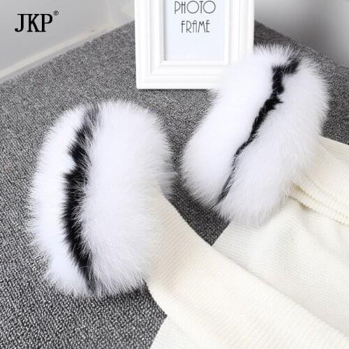 JKP 2020 Real Natural Fox Fur Cuffs Fashion Fox Fur Cuff Arm Warm Women Bracelet Real Fur Hand Bowl Gloves