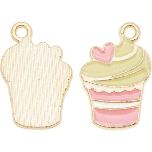 Julie Wang 10PCS Enamel Ice Cream Cup Charms Alloy Gold Tone Artificial Food Necklace Bracelet Jewelry Making Accessory