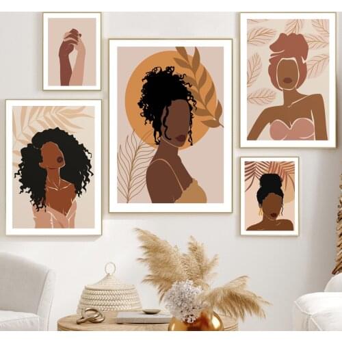 Monstera Girl Illustration Abstract Black African Art Canvas Painting Nordic Posters And Prints Wall Pictures Bedroom Home Decor