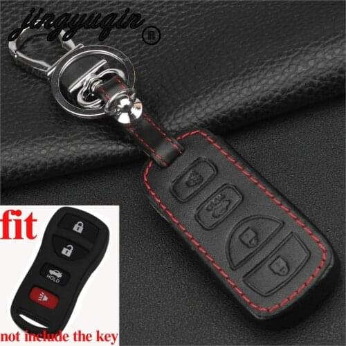 Jingyuqin Remote Fob Leather Car Key Cover Case For Nissan Armada Sentra 350Z Altima Maxima Infiniti For KBRASTU15 keychain