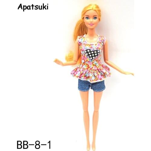 Colorful Ruffle Shirt Top Denim Crop Shorts For Barbie Doll Outfits Fashion Doll Clothes Set 1/6 Dolls Accessories Kids Toys