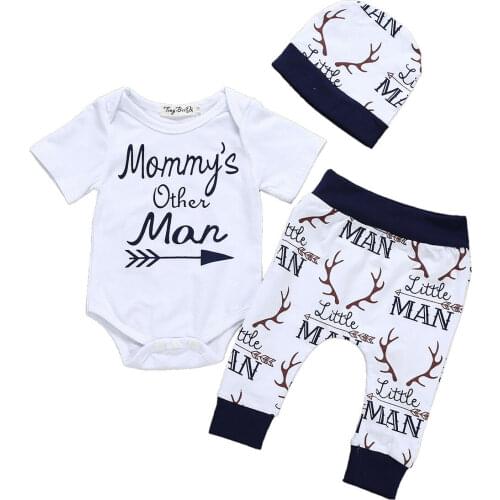 Citgeett Summer Baby Boy 3PCs Cotton Outfit Newborn Toddler Clothes Little Man Tops Romper Pants Hat Causal Set
