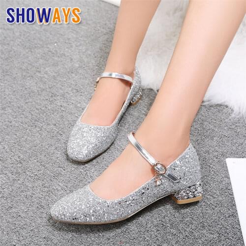 Silver Sweet Women Pumps Low Block Heels Sequined Cloth Square Toe Casual Party Gold Bling Mary Jane Lolita Wedding Ladies Shoes