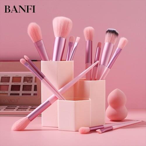 BANFI Pink Makeup Brushes Set Powder EyeShadow Cosmetic 12pcs Concealer Foundation Blush Blending Eyebrow Beauty Brush Tools