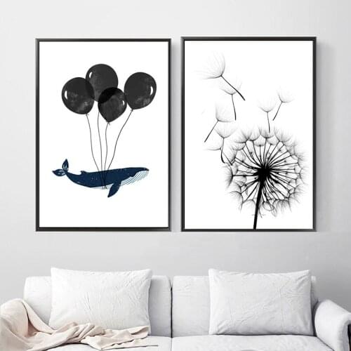 Nordic Style Kids Room Canvas Painting Balloon Whale Animals Posters And Prints Abstract Minimalist Wall Art Picture For Kids