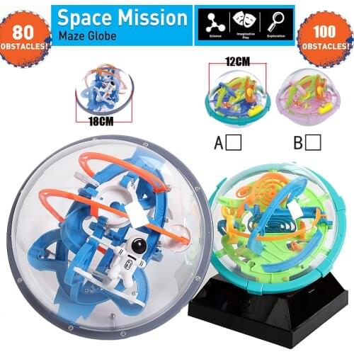 New Magic 3D Space Mission Maze Globe Puzzle Intellect Ball 80-100 Obstacles Educational Interactive Brain Teaser for Children