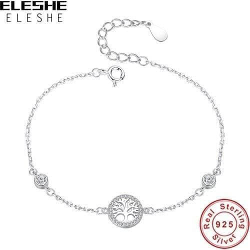 ELESHE Wholesale 925 Sterling Silver Bracelets Couples Women Charm Fine Tree of Life Energy lucky Bracelet Silver Jewelry