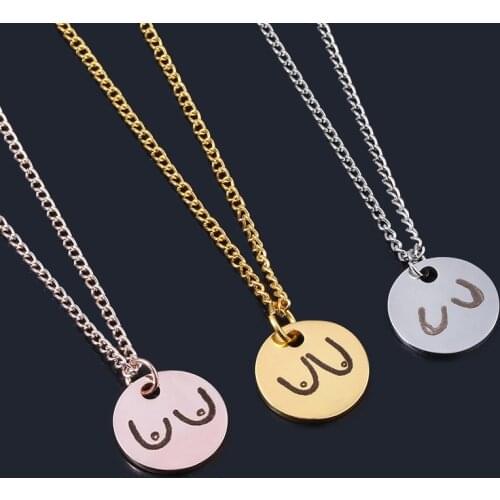 3 Colors Boobs Pendant Necklace Custom Feminist Disc Charms Choker for Women Men Stainless Steel Jewelry Gift Dropshipping