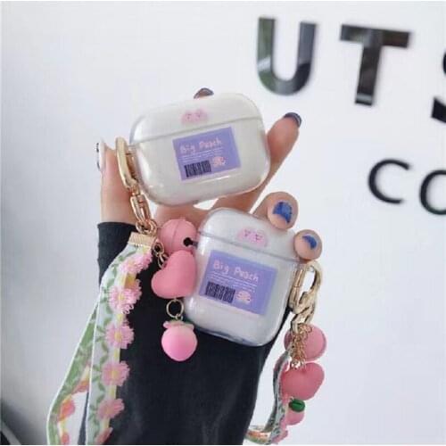 Simple Peach Pattern Case for AirPods 1 2 Wireless Bluetooth Earphone Cover for AirPods Pro Transparent Soft Shell With Pendant
