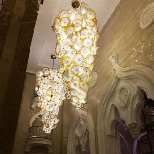Luxury Gold Chandelier Murano Glass Flower Plate LED Light Large Modern Suspension Chandelier Lighting for Hotel Project