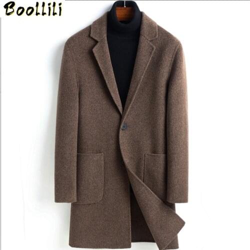 Boollili Wool Coat Men Double-sided Long Jacket Alpaca Cashmere Coat Plus Size Korean Mens Coats and Jackets KJ