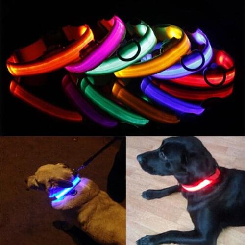 LED Dog Pet Collar Flashing Luminous Adjustable Safety Light Up Nylon Tag