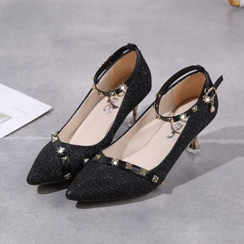 Spring Fashion High Quality Women Single Shoes Slip-On Wedding Sexy Luxury Party Ladies Thin Heels Zapatos Mujer Tacon W32-06