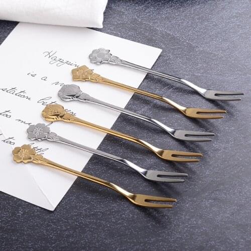 Stainless Steel Creative Flower Shape Salad Fruit Fork Cake Dessert Forks Snacks Fork Tabeware Kitchen Accessories 1pcs