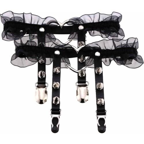 Female Women Sexy Harajuku Elasticity Heart Faux Leather Harness Tight Suspender Punk Strap Leg Ring Garter Belts Bondage Gothic