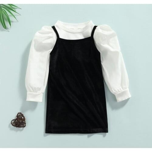 Ma&Baby 1-6Y Toddler Kid Girls Clothes Set Knitted Puff Sleeve Tops Velvet Dress Autumn Spring Christmas Children Outfits DD40