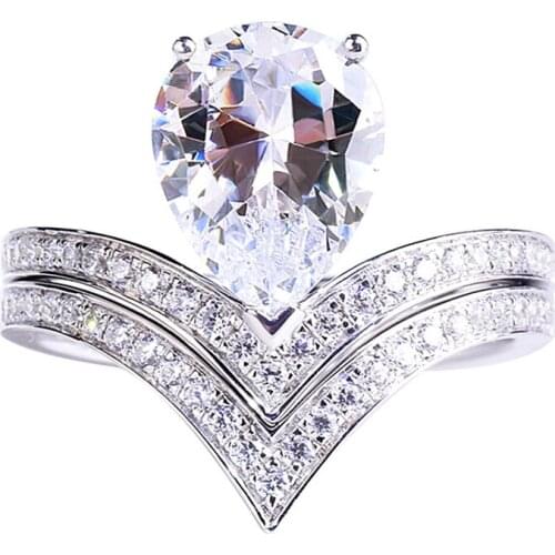 Water Drop Double Ring Setting 925 Sterling Silver Women Luxury Unique Exquisite Wedding Engagement Party Eye-catching Jewelry