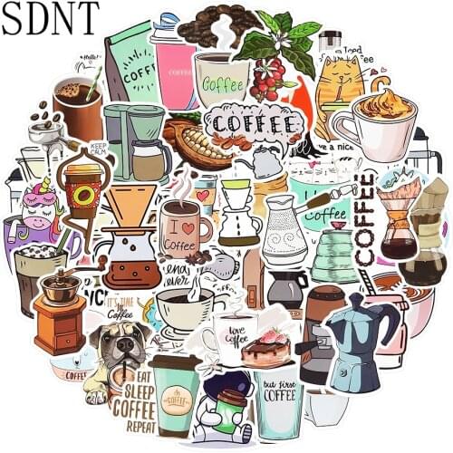 10/50 PCS Cute Cartoon Coffee Sticker for Kids Aldult Skateboard Phone Stickers Pack Waterproof Vinyl Notebook Diary Stickers