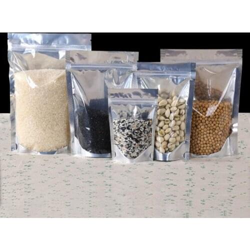 100Pcs Stand up Clear Aluminium Foil Zip Lock Bag, Silvery Metallic Plastic Packaging Pouch for Food Tea Candy Cookie Baking