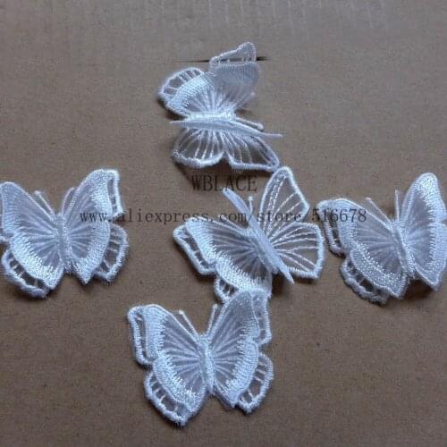 20 pieces/lot hot popular off white organza embroidery 3D butterfly dress applique patches 4.5X4 cm