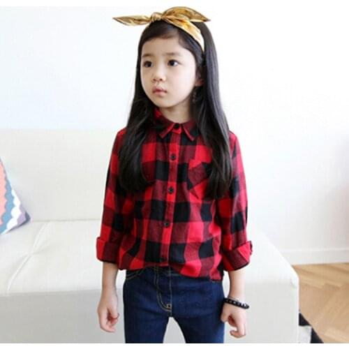 2020 Spring Autumn Casual Kids Blouse Children Girls Boys Long Sleeved Classic Red Shirts Baby Cotton Clothes
