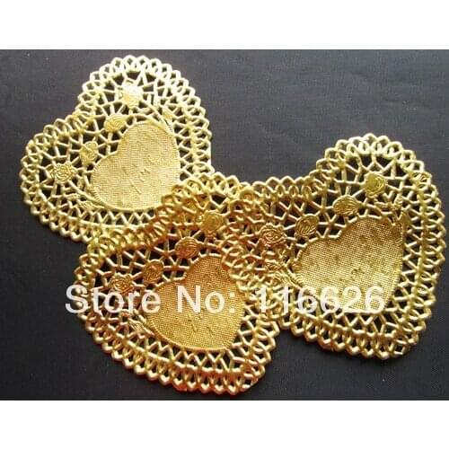 4inch Heart golden/silver baking food grade decorative paper mats embossed cutout paper doilies 100pcs/lot wholesale