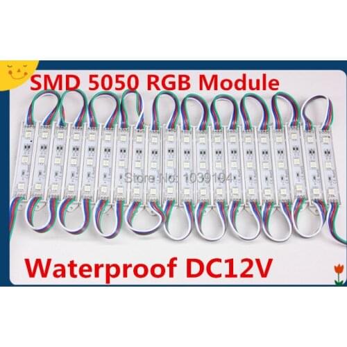 Free Shipping! 100pcs/lot DC12V Super Bright SMD 5050 RGB LED Module Light 3leds/piece IP65-Waterproof 0.4W for Advertising