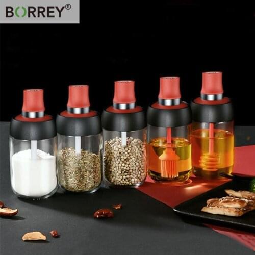 BORREY 3Pcs Glass Spice Jar Set Kitchen Jars For Spices Glass Cruet Oil Bottle With Brush Storage Bottles & Jars With Spoon Lid