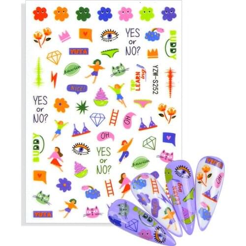 Cartoon Animal Brand Nail Art Stickers Colorfol Anime Diamond Flower Bikini Abstract Face Nail Art Decoration Repair Accessories