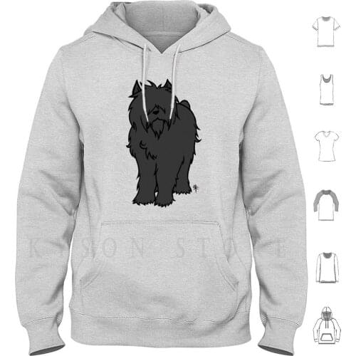 Bouvier Des Flandres-Black Hoodie Long Sleeve Bouvier Des Flandres Bouvier Black Cropped Ears Dog Animal Cute Chibi