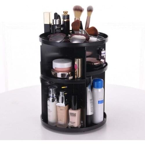 HUNYOO 360-degree Rotating Makeup Organizer Box Brush Holder Jewelry Organizer Case Jewelry Makeup Cosmetic Storage Box
