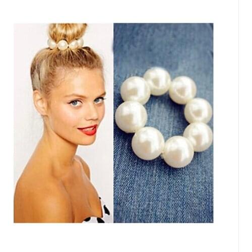 Women Lady Korea Hair Accessories Headwear Big Pearl Hair Rope Holder Hairbands For Women Girl
