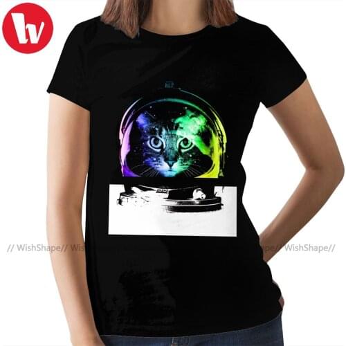 Funny Cat T-Shirt Astronaut Cat T Shirt Pink Large size Women tshirt 100 Cotton Short-Sleeve Ladies Tee Shirt