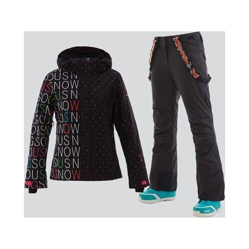 GSOU SNOW Winter Clothing Women Ski Suit Snowboard Jacket Pant Windproof Waterproof Outdoor Sport Wear Hooded Thicken Female Set