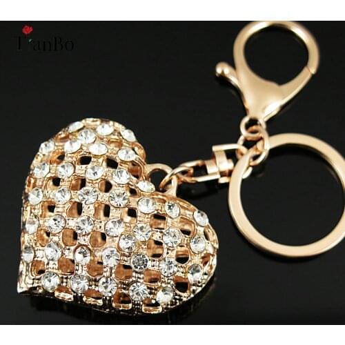 TianBo Crystal Rhinestone Alloy Keychain For Women Handbag Trinket Heart-shaped Rhinestone Key Ring Car Key Holder Chaveiro