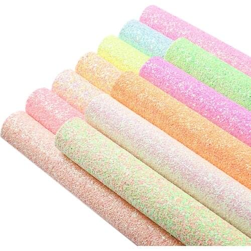 Chunky Sequin Glitter Iridescent Fabric Faux Synthetic PU Leather Sew Handmade Bow Craft Bag Earring DIY Material Sheet,1Yc20082