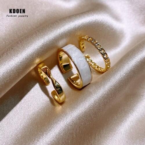 Minimalist Metal Gold Three Piece Set Drop Glaze Open Ring Fashion Korean Jewelry For Woman Wedding Party Unusual Girls Rings