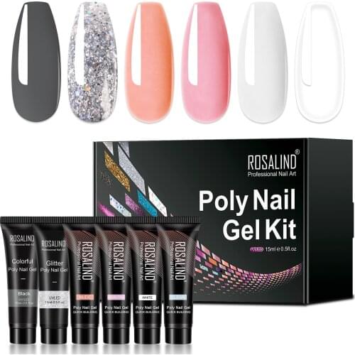 ROSALIND Poly Nail Gel Polish Kit Set For Nail Extension Nail Builder Gel Varnishes Poly Set For UV LED Manicure Base Top