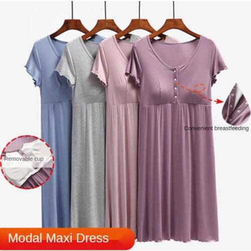 Maternity Breastfeeding Nightdress Summer Short-Sleeve Confinement Dress Plus Size Clothes for Nursing Mothers Pregnant Pajamas