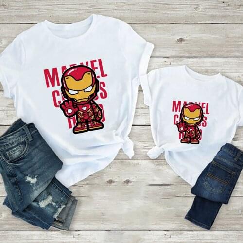 2021 New Summer T Shirts Family Matching Clothes Iron-man Marvel Superhero Print Tshirt Father Mother Kids Short Sleeve T-shirts