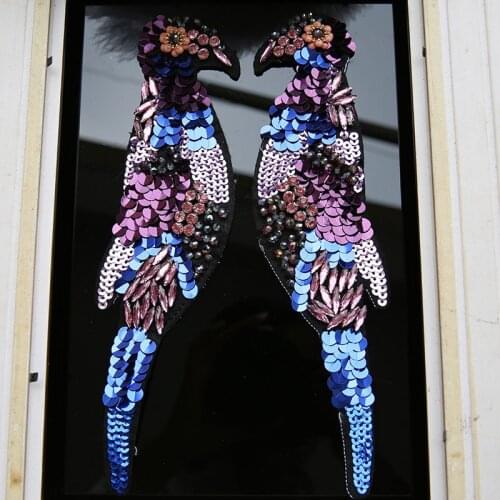 New Hand-Beading Fashion Woodpecker embroidery sequins patch large applique sequins bead diy clothing textiles bird