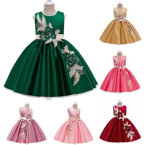 New Summer Baby Bow Elegant Beading Kids Birthday Party Dresses Flower Girls Show Wedding Princess Dress for Toddler Girl Outfit