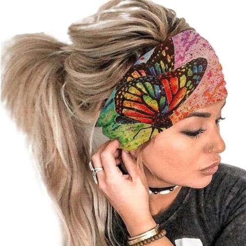 New Butterfly Printed Fitness Wide Turban Headband Women Girls Hair Head Hoop Bands Wrap Accessories Scrunchy Hairband Headdress