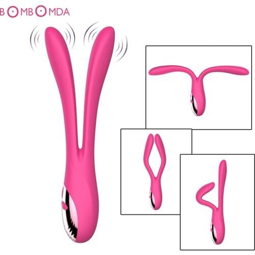 Y Type USB Rechargeable Dual Vibrating Clitoris Stimulation Vibrator Women Rabbit G spot Nipple Breast Massager Vibrator Sex Toy