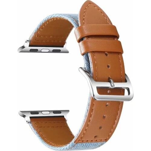 Boys/Girls Fashion Canvas Strap for iWatch 40/44mm 38/42mm Denim Leather Bracelet Belt for Apple Watch SE Band Series 6 5 4 3 2